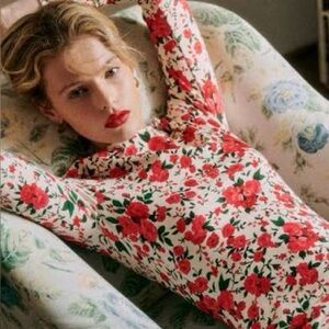 Sezane Red Floral Mini Dress